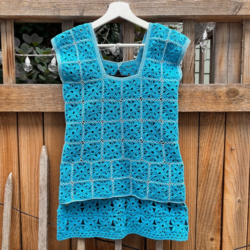 Handmade Blue Crochet Top & Skirt